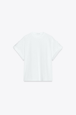 ZARA ФУТБОЛКА С ПУГОВИЦЕЙ И ПЕТЛЕЙ, БЕЛЫЙ