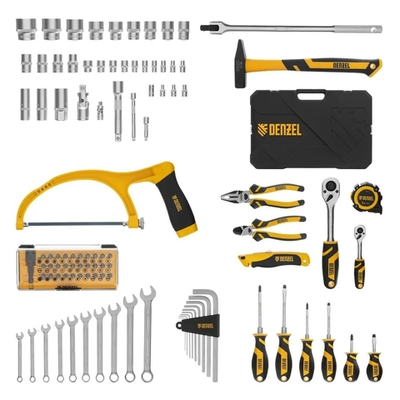 Набор инструментов, 1/2", 1/4", CrV, S2, пластиковый кейс, 100 предметов// Denzel [15803]