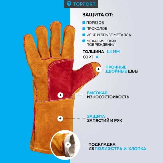 Краги сварщика спилковые пятипалые желтые TOPFORT