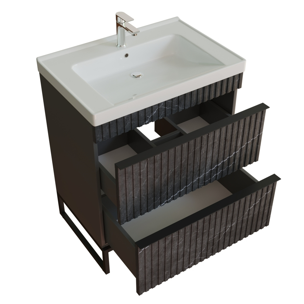 Тумба д/ванной "Окленд -70" Графит Мрамор под раковину Грэйс- 70 (DREJA) ЛОФТ (ПВХ)