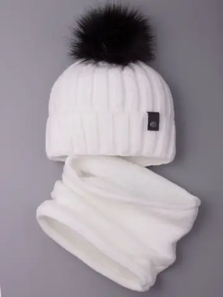 Шапка детская зимняя вязаная с помпоном и снуд