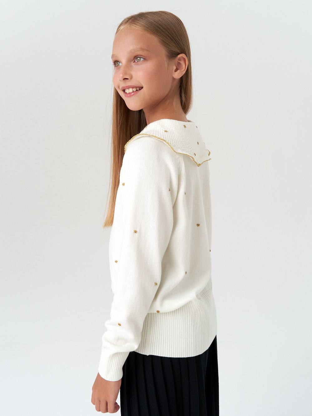 Джемпер для девочки с длинным рукавом AT977-1 молочный