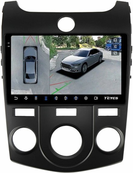 Магнитола для KIA Cerato 2 2008-2013 (кондиционер, рамка черная) - Teyes CC3-2K-360 на Android 10, 2K QLED, 6Гб+128Гб, CarPlay, 4G SIM-слот, 4 камеры в комплекте