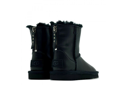 UGG Kids Classic Short Zip Leather Black