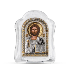 Спаситель, икона арочная, белое муранское стекло 86х112