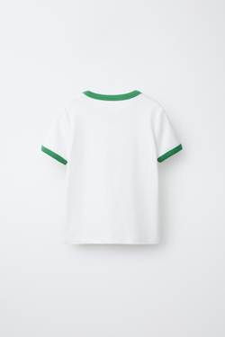 ZARA ФУТБОЛКА В РУБЧИК С КОНТРАСТНЫМ ТЕКСТОМ, ЦВЕТ МОРСКОЙ ВОЛНЫ