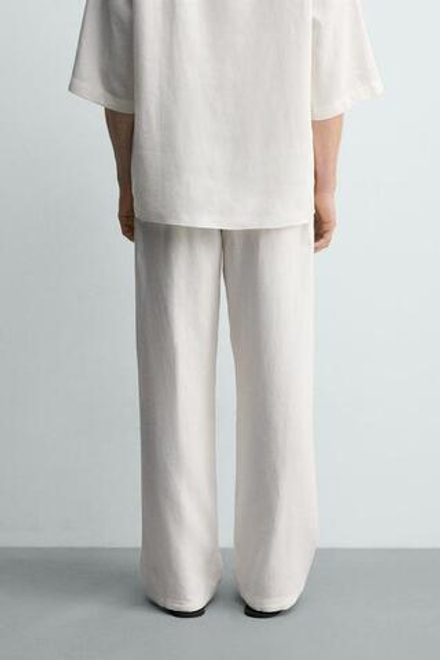 ZARA БРЮКИ RELAXED FIT ИЗ ВИСКОЗЫ И КОНОПЛИ, ЖЕЛТОВАТО-БЕЛЫЙ