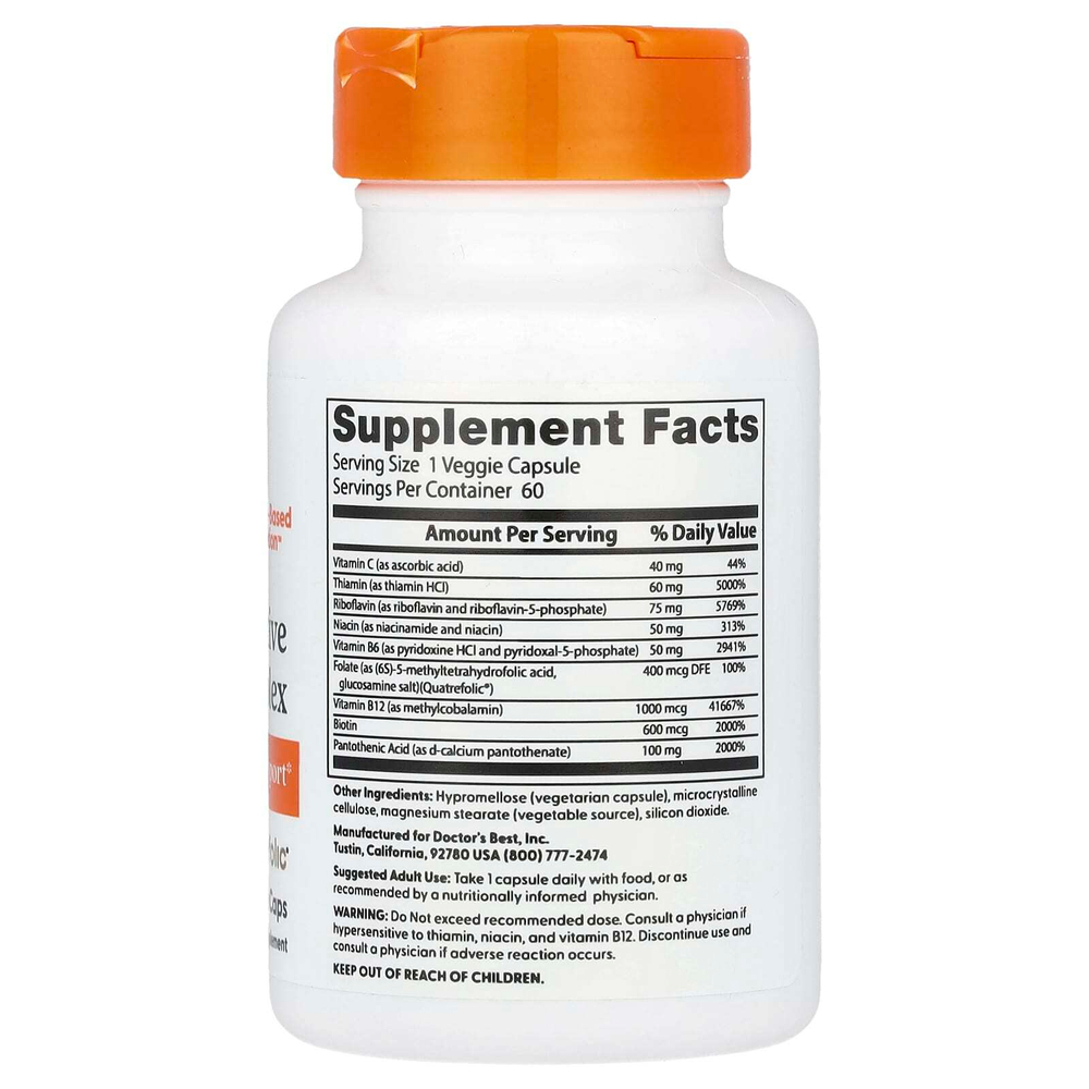 Doctor's Best, активный комплекс витаминов группы B, 60 растительных капсул