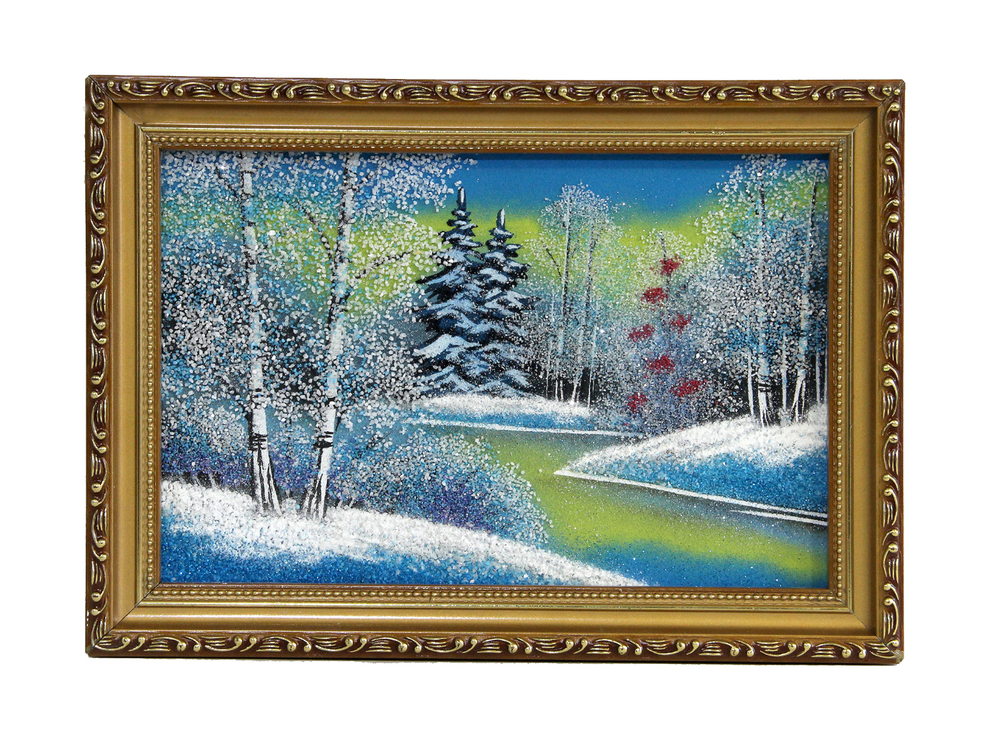 Картина №3 рисованная камнем весенний пейзаж .Размер 25-35-2.2см вес 600гр.