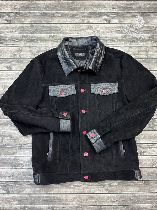 Замшевая куртка Kiton со вставками кожи крокодила