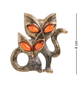 AM-2099 Брошь «Лисички» (латунь, янтарь)