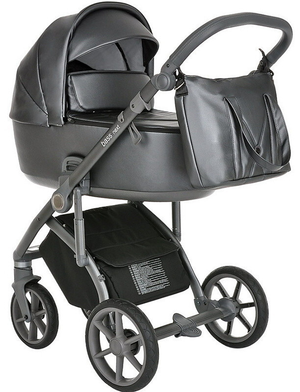 Детская коляска Roan Bass Next Кожа 3 в 1 с автокреслом Tutis Elo Lux Black RN083/1 Graphite Pearl