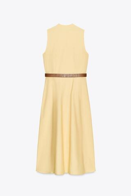 ZARA ПЛАТЬЕ-МИДИ ИЗ ПОПЛИНА С РЕМНЕМ, ЦВЕТ СЛИВОЧНОГО МАСЛА