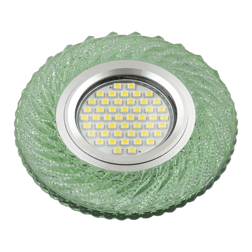 DLS-L137 GU5.3 GLASSY/GREEN Светильник декоративный встраиваемый, серия Luciole. Без лампы, цоколь GU5.3. Доп. светодиодная подсветка 3Вт. Стекло. Зер