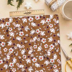 Ткань шифон цветы на бежевом