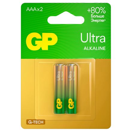 Батарейки, GP Ultra G-Tech AAA (LR03) 24AU, 2шт/упак, BC2