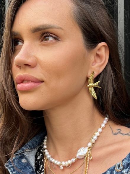 Серьги-гвоздики "Ласточки" 47мм, золото