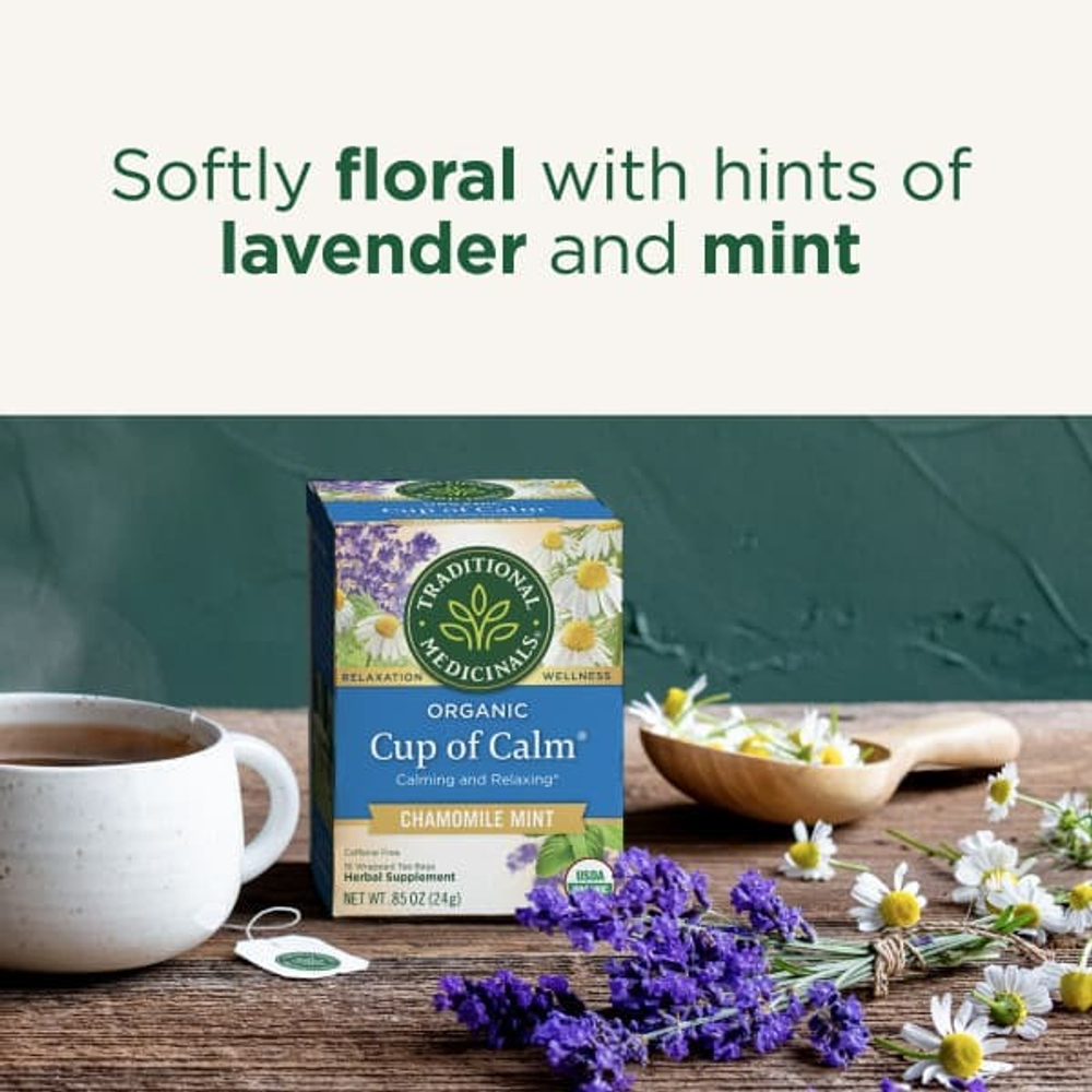 Traditional Medicinals, Organic Cup of Calm, ромашка и мята, без кофеина, 16 чайных пакетиков в упаковке, 24 г (0,85 унции)