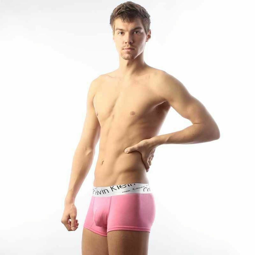 Мужские трусы боксеры розовые с косой резинкой Calvin Klein Steel Boxer Italics Pink