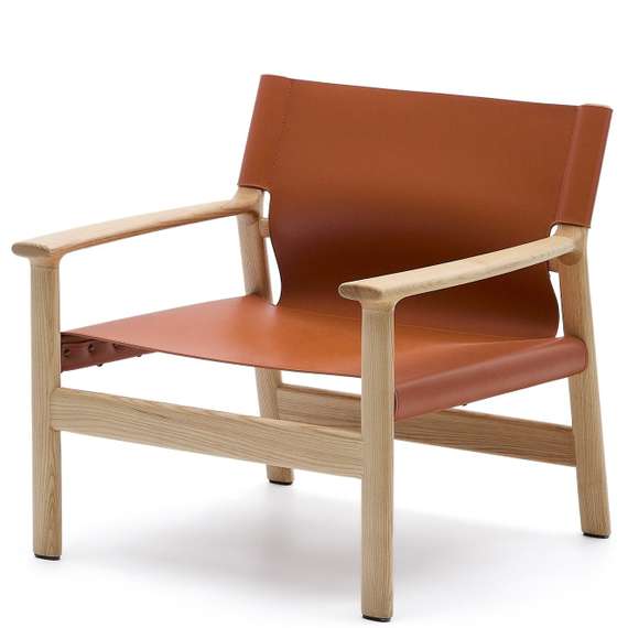 Кресло Jan из переработанной кожи светло-коричневого цвета и ясеня в натуральном цвете