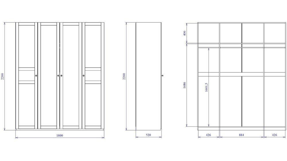 Шкаф 4-х дверный "Фрея"(Белый), МФ SbkHome
