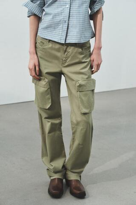 ZARA БРЮКИ КАРГО ПРЯМОГО КРОЯ, СВЕТЛЫЙ ХАКИ
