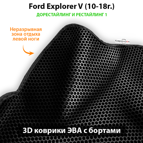 Автомобильные коврики ЭВА с бортами для Ford Explorer V (10-19г.) дорестайлинг и рестайлинг 1