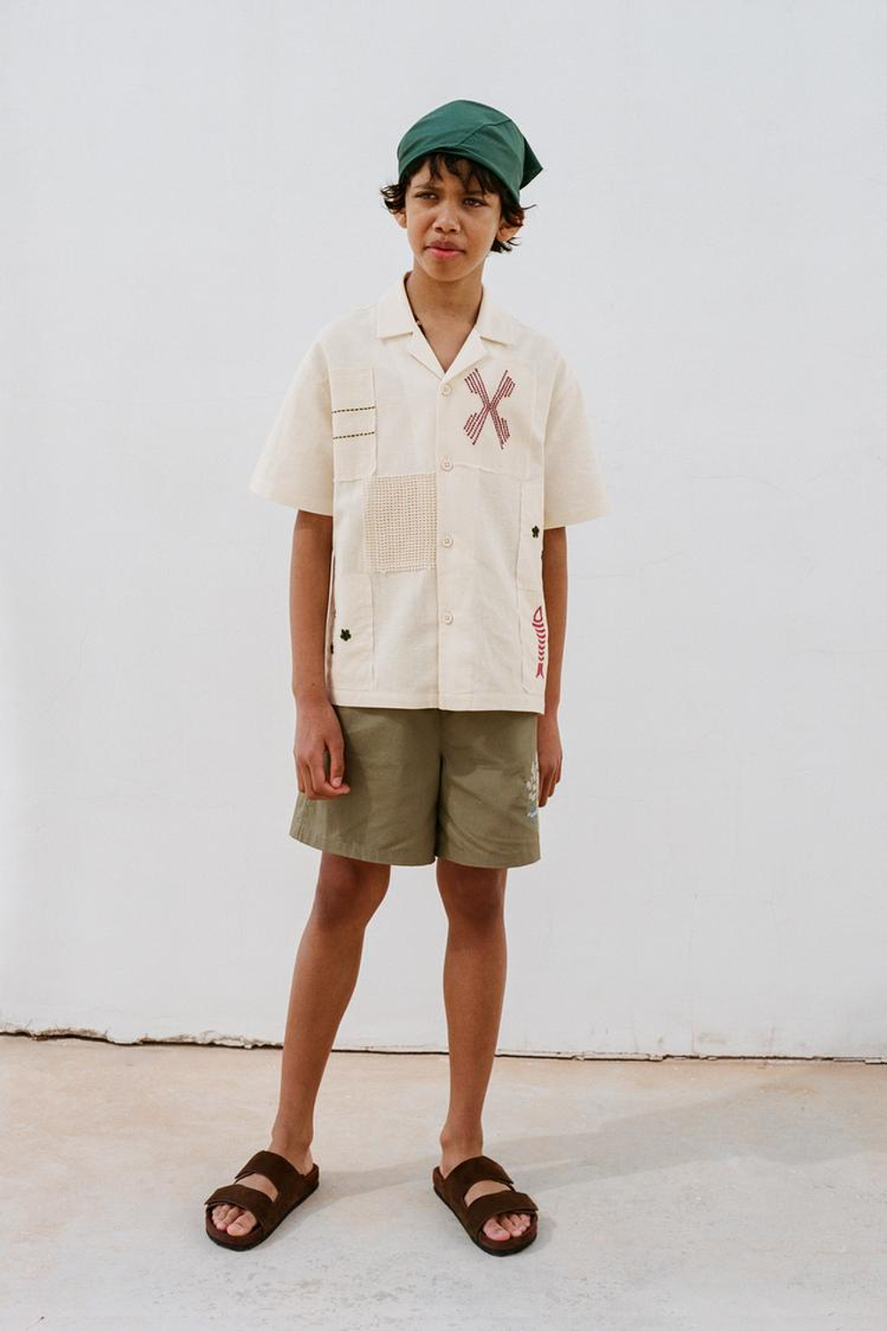 ZARA ПЛАВКИ-БЕРМУДЫ С ВЫШИВКОЙ, ХАКИ