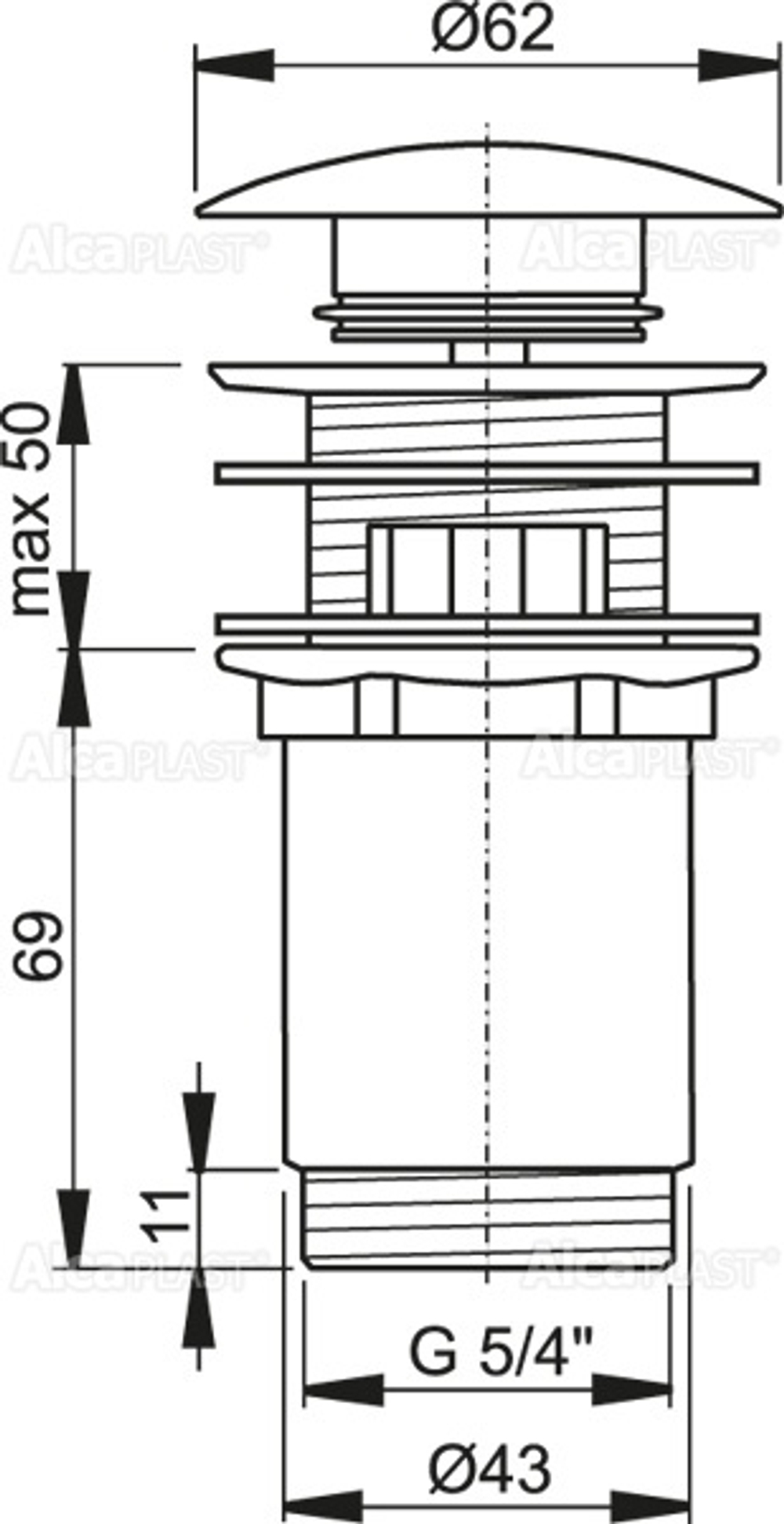 Донный клапан для умывальника AlcaPlast A325B, белый
