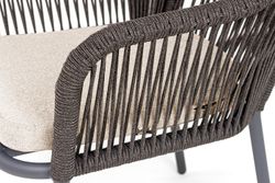 "Лион" стул плетеный из роупа, каркас алюминий темно-серый (RAL7024) муар, роуп темно-серый круглый, ткань бежевая 052