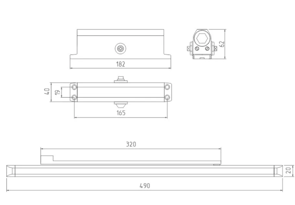 ЛКД-ДС-70-130/2 Доводчик двери со скользящим каналом, до 130кг, EN4-6, цвет серебро, гидравлический,