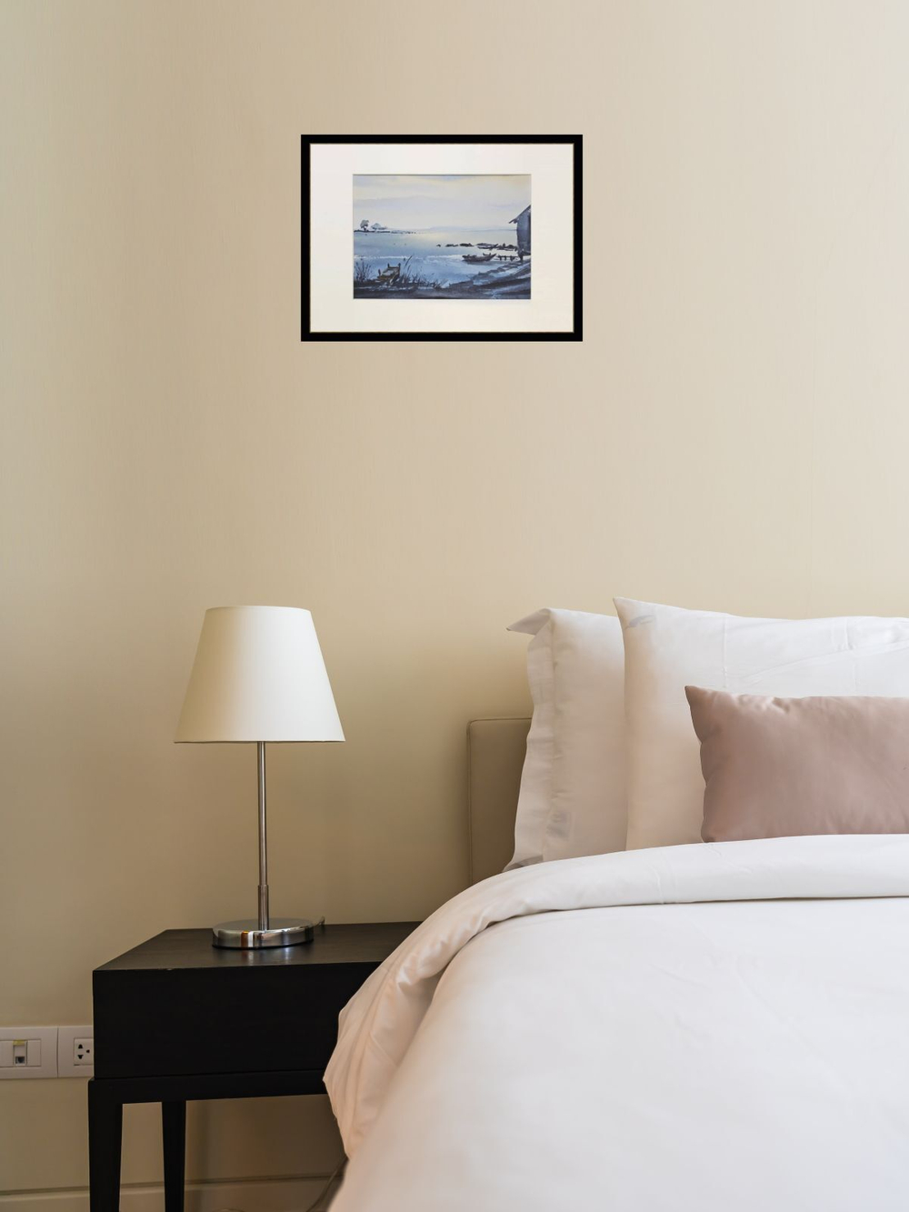 Картина, графика в паспарту 21х30 см на стену для интерьера "Причал"