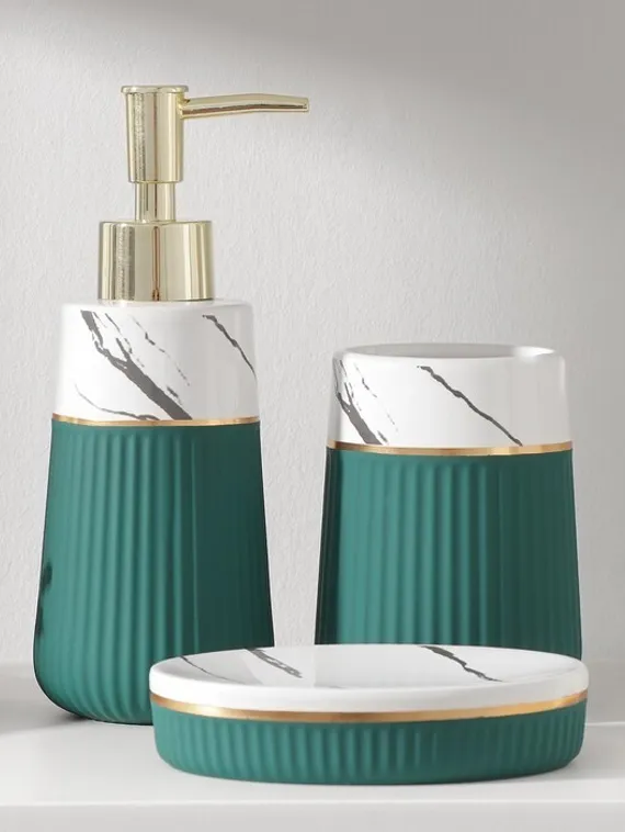 Набор аксессуаров для ванной комнаты SAVANNA Grace, 3 предмета (дозатор для мыла 290 мл, стакан, мыльница), цвет зелёный мрамор
