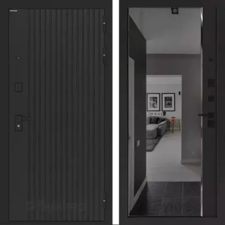 Входная металлическая дверь с зеркалом Бункер HIT Хит B-06 черный кварц / зеркало тонированное фацет ФЛЗ-618  кварц черный