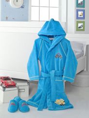 Халат детский махровый  PILOT  голубой  Soft Cotton