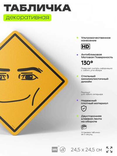 Табличка мем "Мужское лицо из Роблокс" шуточная прикольная табличка на дверь и стену, для офиса и дома, декоративный знак, 24,5х24,5 см, пластиковая, Айдентика Технолоджи