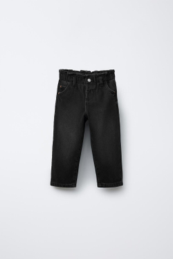 ZARA ДЖИНСЫ PAPERBAG С КАРМАНАМИ-СЕРДЕЧКАМИ, ЧЕРНЫЙ
