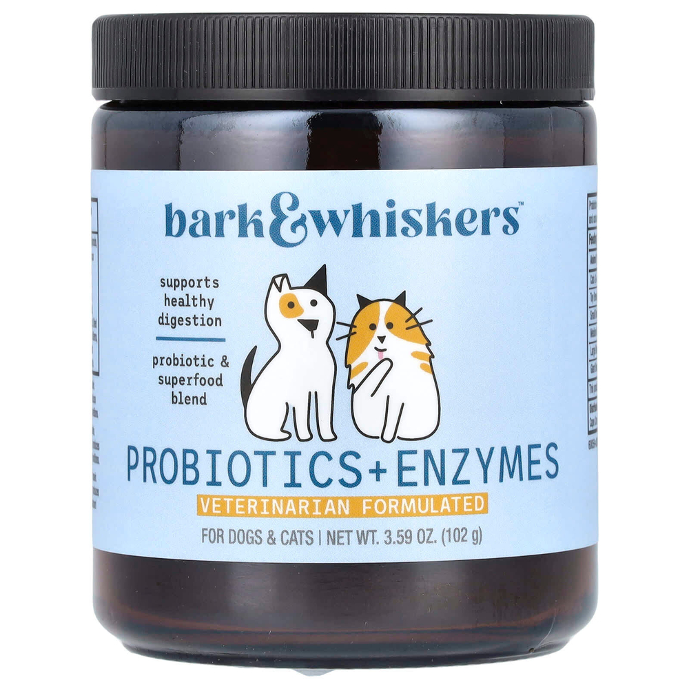 Dr. Mercola, Bark & Whiskers, пробиотики и ферменты, для собак и кошек, 102 г (3,59 унции)