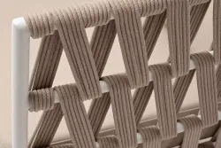 "Диего" диван 2-местный плетеный из роупа, основание дуб, каркас алюминий светло-серый (RAL7035) муар, роуп бежевый круглый, ткань бежевая 052