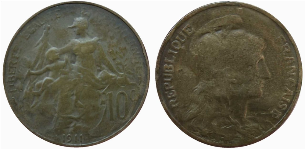 Франция 10 сантимов, 1898 - 1921 Мариана VF