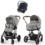 Коляска Cybex Balios S Lux SLV complete Aton B2 Bay Blue Base One 4 в 1 Stone Grey с дождевиками
