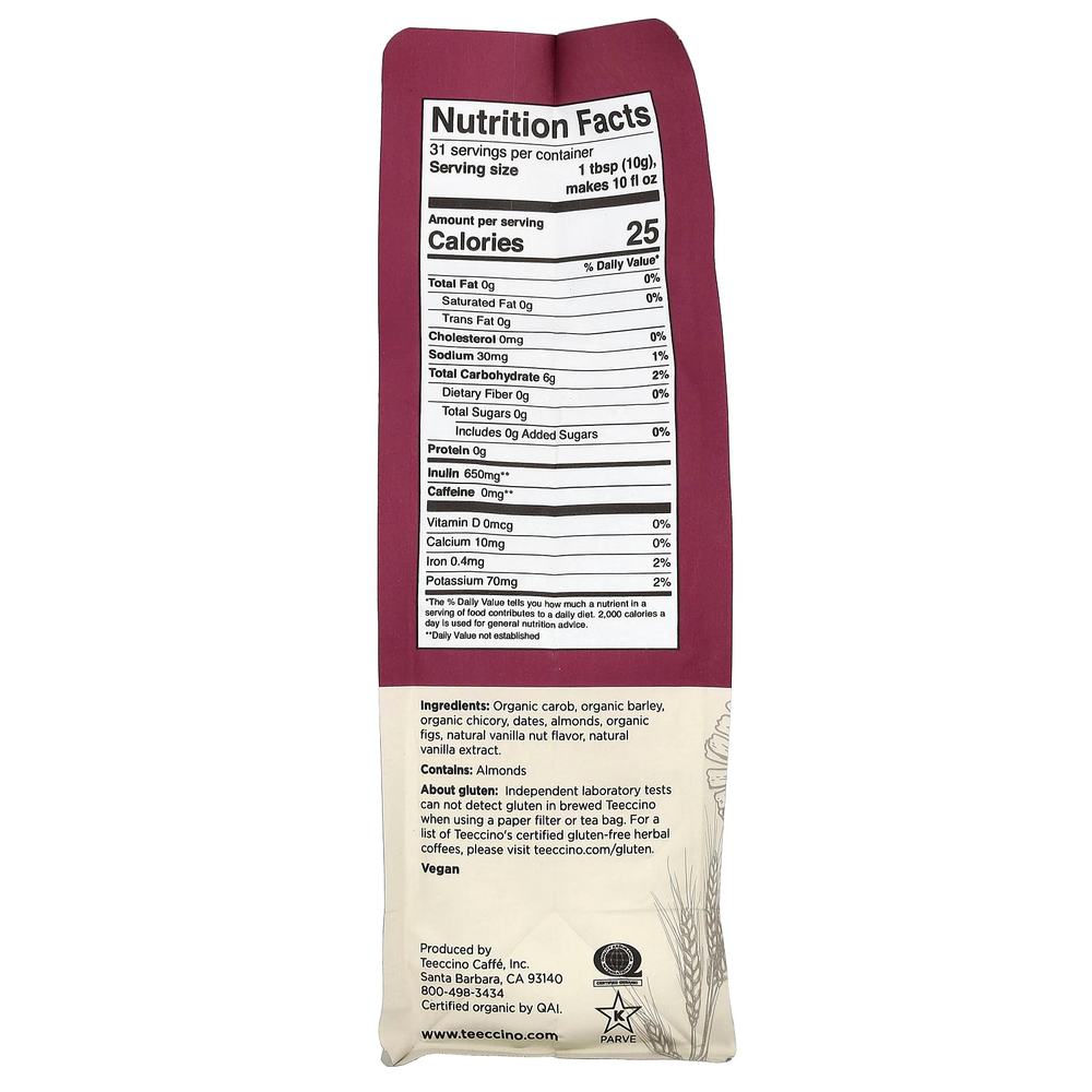 Teeccino, травяной кофе из цикория, со вкусом ванили и ореха, средняя прожарка, без кофеина, 312 г (11 унций)