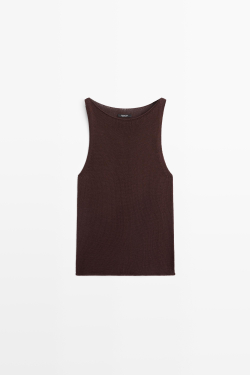 Massimo Dutti Топ из тонкого трикотажа с горловиной халтер, шоколадный