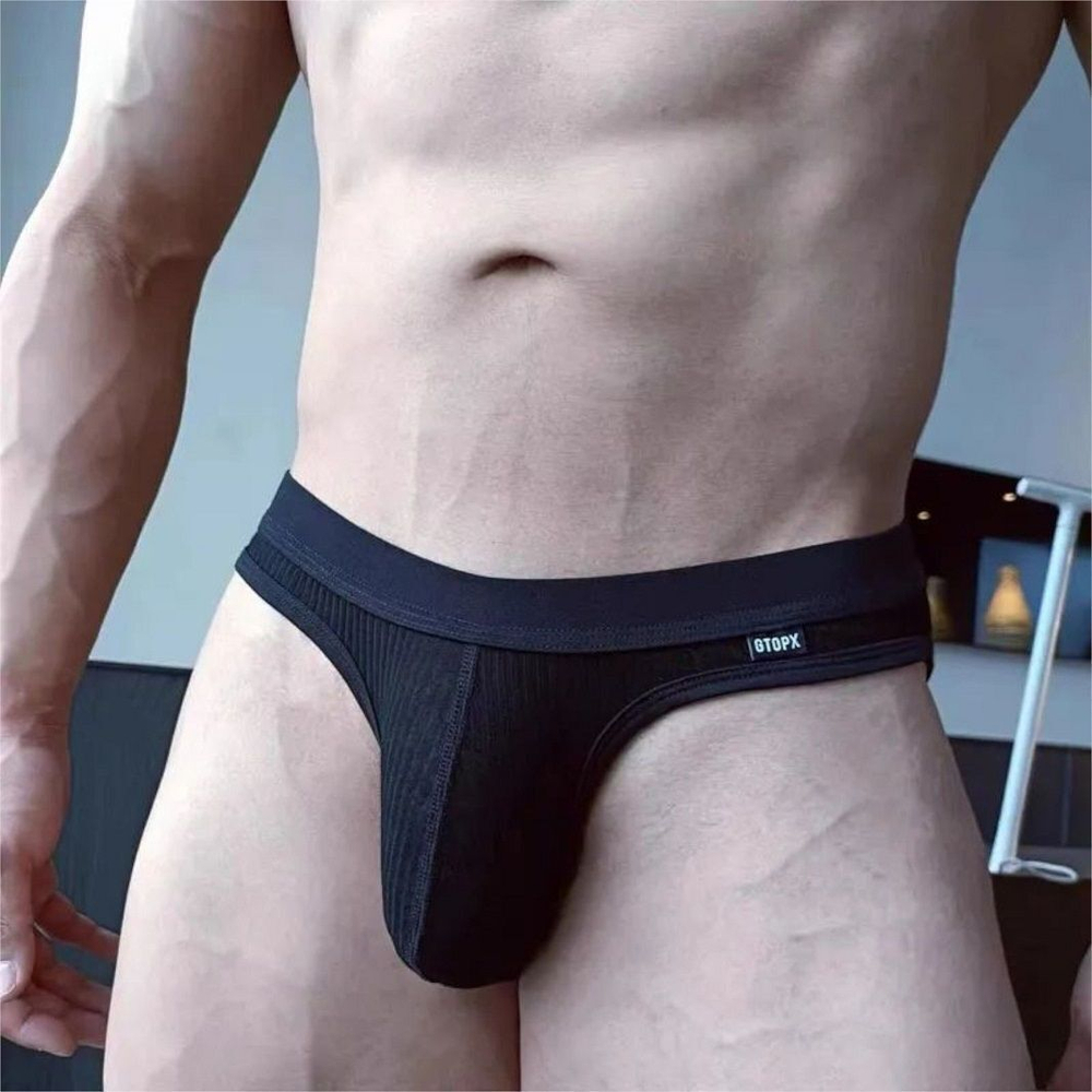 Мужские трусы-брифы в рубчик (Размер: L) (Цвет: серый)