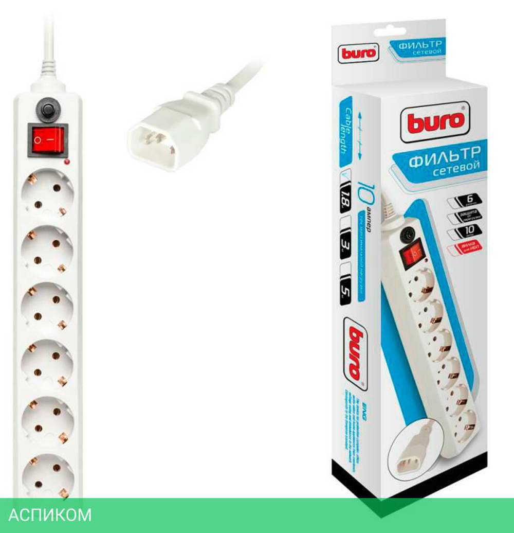 Сетевой фильтр Buro 600SH-1.8-UPS-W