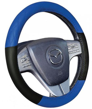 Оплетка на руль круглая CarFashion -М- «LAREDO» 31641 - Экокожа - чёрный/синий/шов синий