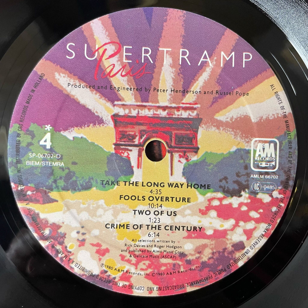 Винтажная виниловая пластинка LP Supertramp Paris (Holland 1980) Breakfast In America