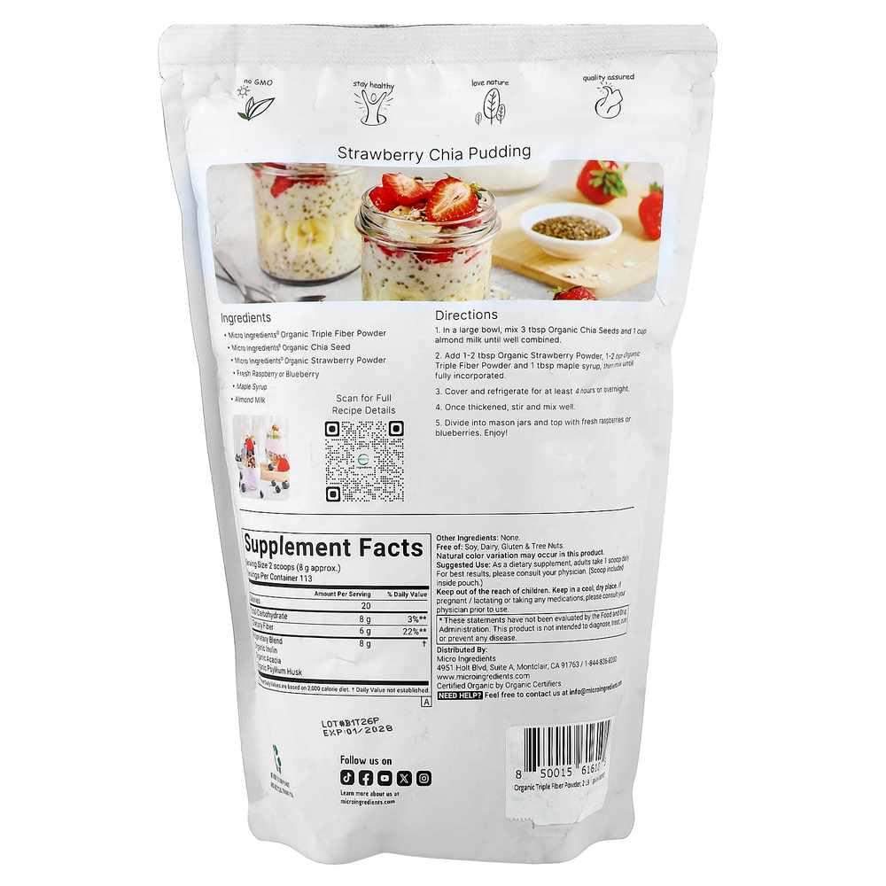 Micro Ingredients, Органическая тройная клетчатка, 907 г (2 фунта)