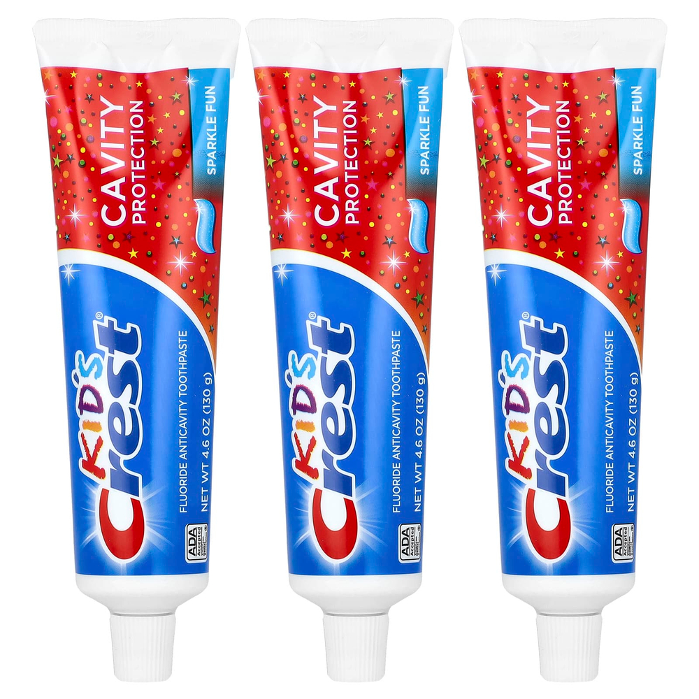 Crest, для детей, зубная паста против кариеса с фтором, с блестками, 3 шт. в упаковке, 130 г (4,6 унции)