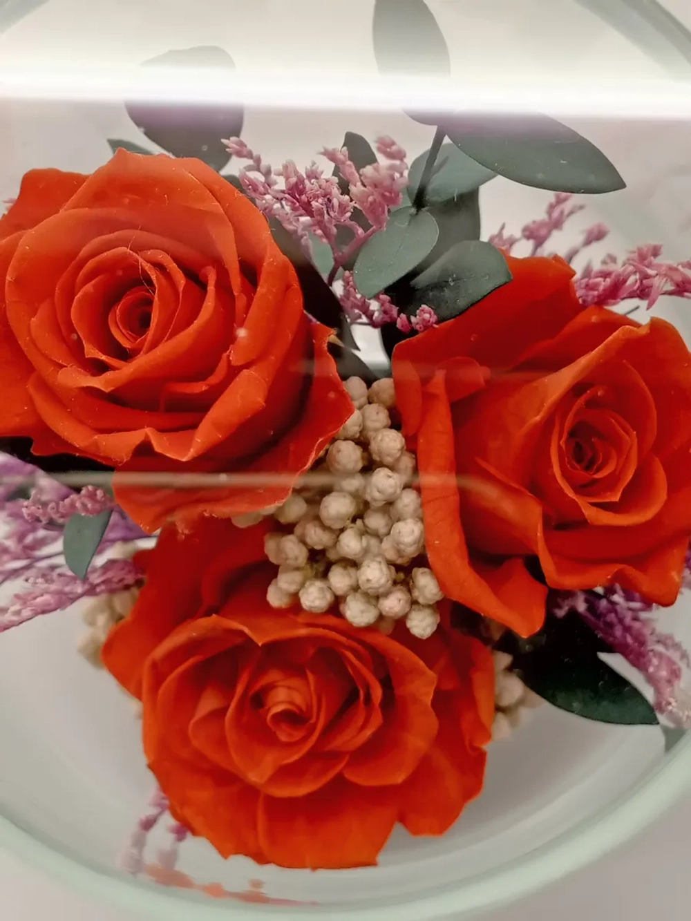 натуральные кустовые розы в стекле, вакуум*